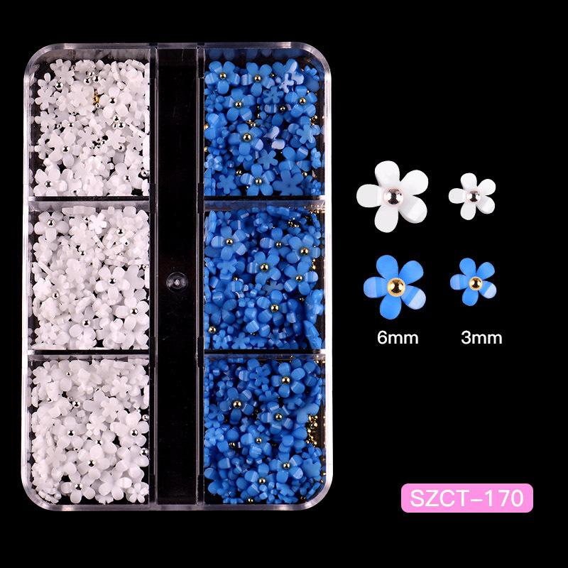 Nail Art Five-Petal Flower Ornament Macaron Three-Dimensional Resin Steel Ball Nail Art Jewelry Mixed