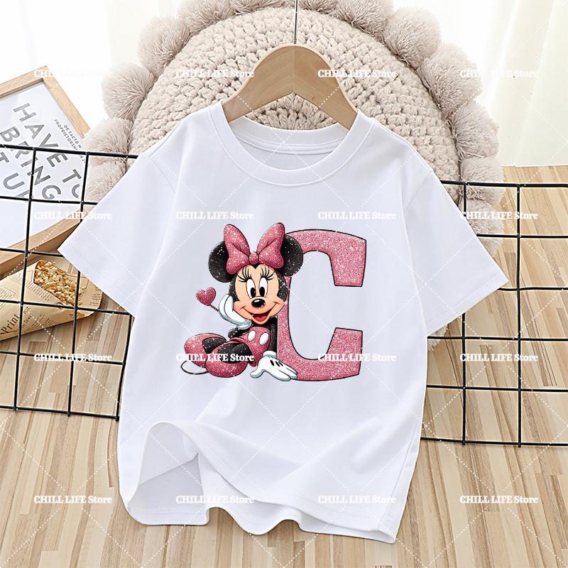 Disney Mickey Minnie Mouse Kids Cotton T-Shirts Anime Cartoon Printed Letter Tops Summer Pullover Casual Children Clothes Gift