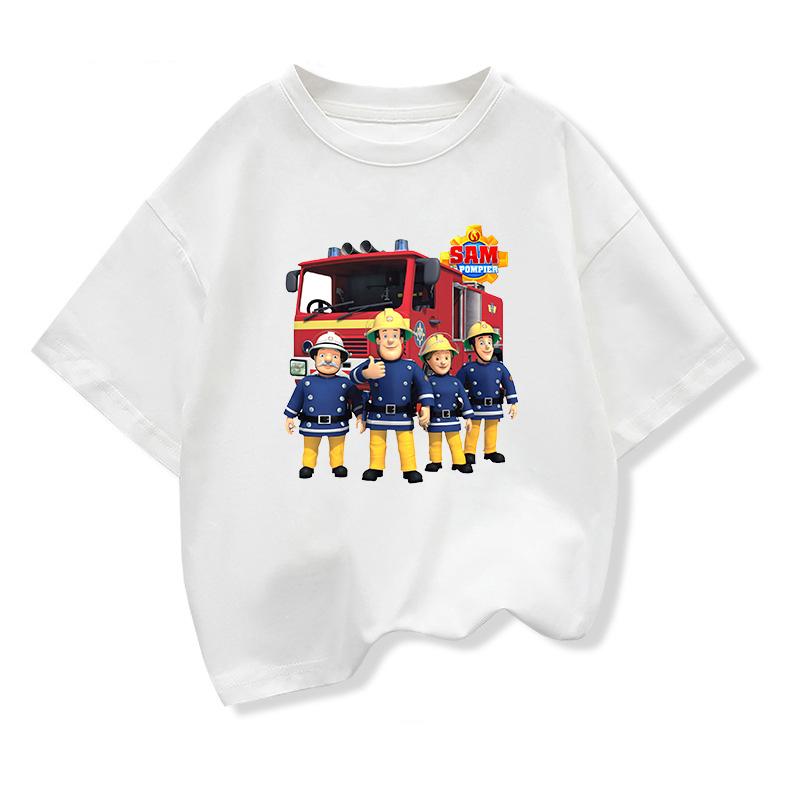 Summer Kids Funny T-Shirt Sam Fireman Firefighting Design Super Cute Short-Sleeve Children's Top