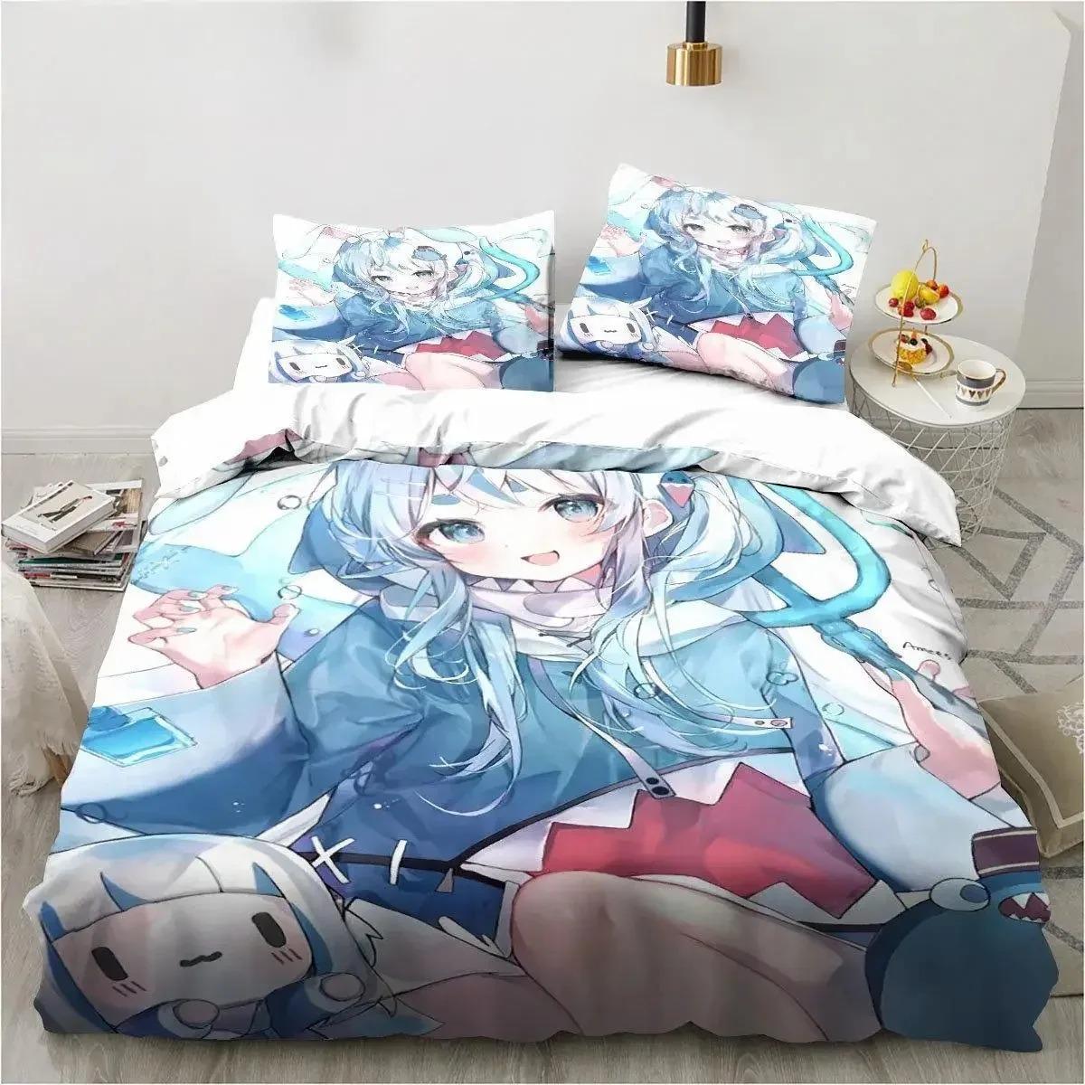 Kawaii Gawr Gura Cute Girl My Angle King Twin Double Child Bedding Collection Microfiber Or Polyester 3D Print Anime Duvet Cover Collection 70x133cm 2pcs