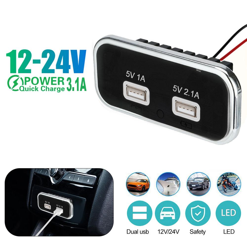 12/24V Car Charger PD Type-C 2.1A 1A Dual USB Socket for Motorcycle Auto Truck ATV Boat RV Bus Power Adapter Outlet