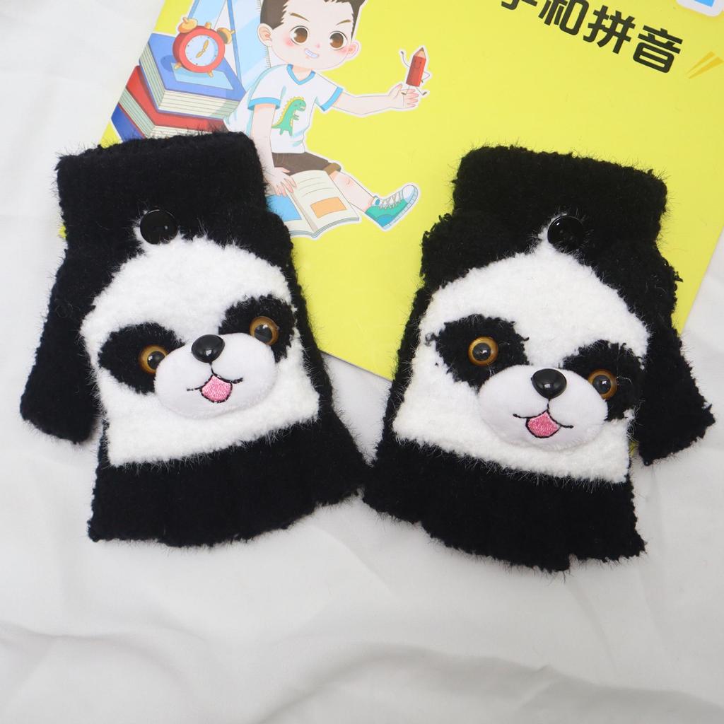 Children's Cartoon Flip-Top Knitted Gloves - Warm, Thickened, Fingerless for Autumn/Winter