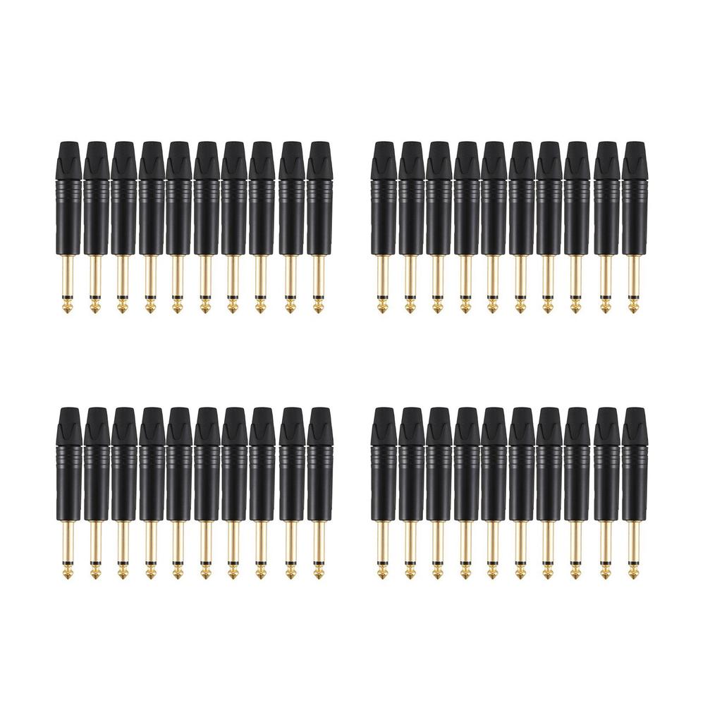 ABUL-Gold Plating 40Pcs Plug Mono Professional 2 Pole 6.35 Mm 6.5Mm Stereo Jack Plug Neutrik 6.35Mm Jack Black