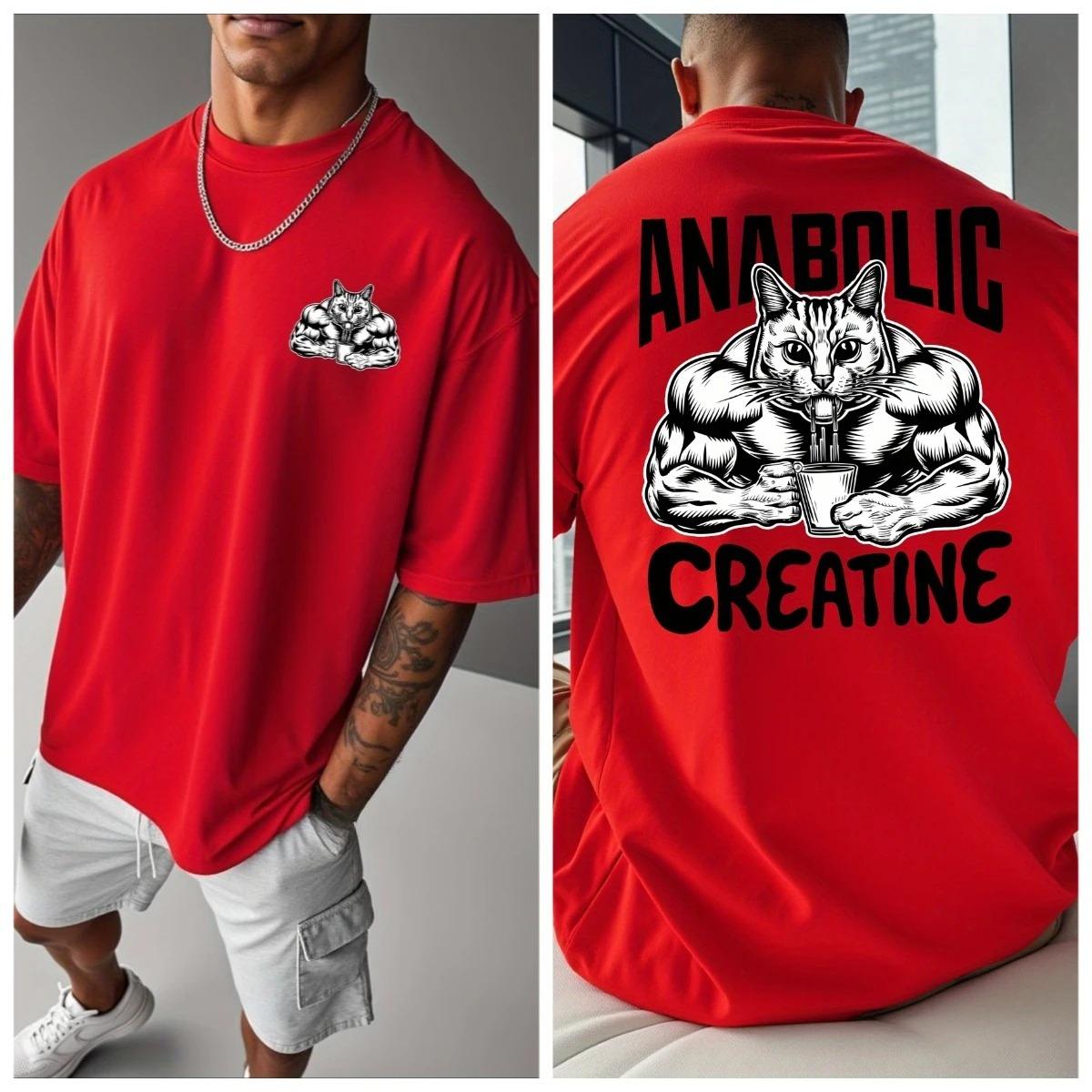 

Mens Meme Anabolic Creatine Muscular Cat Sports Fitness T Shirt Cotton Tee Casual Oversize Summer Spring Loose Top Streetwear 4XL