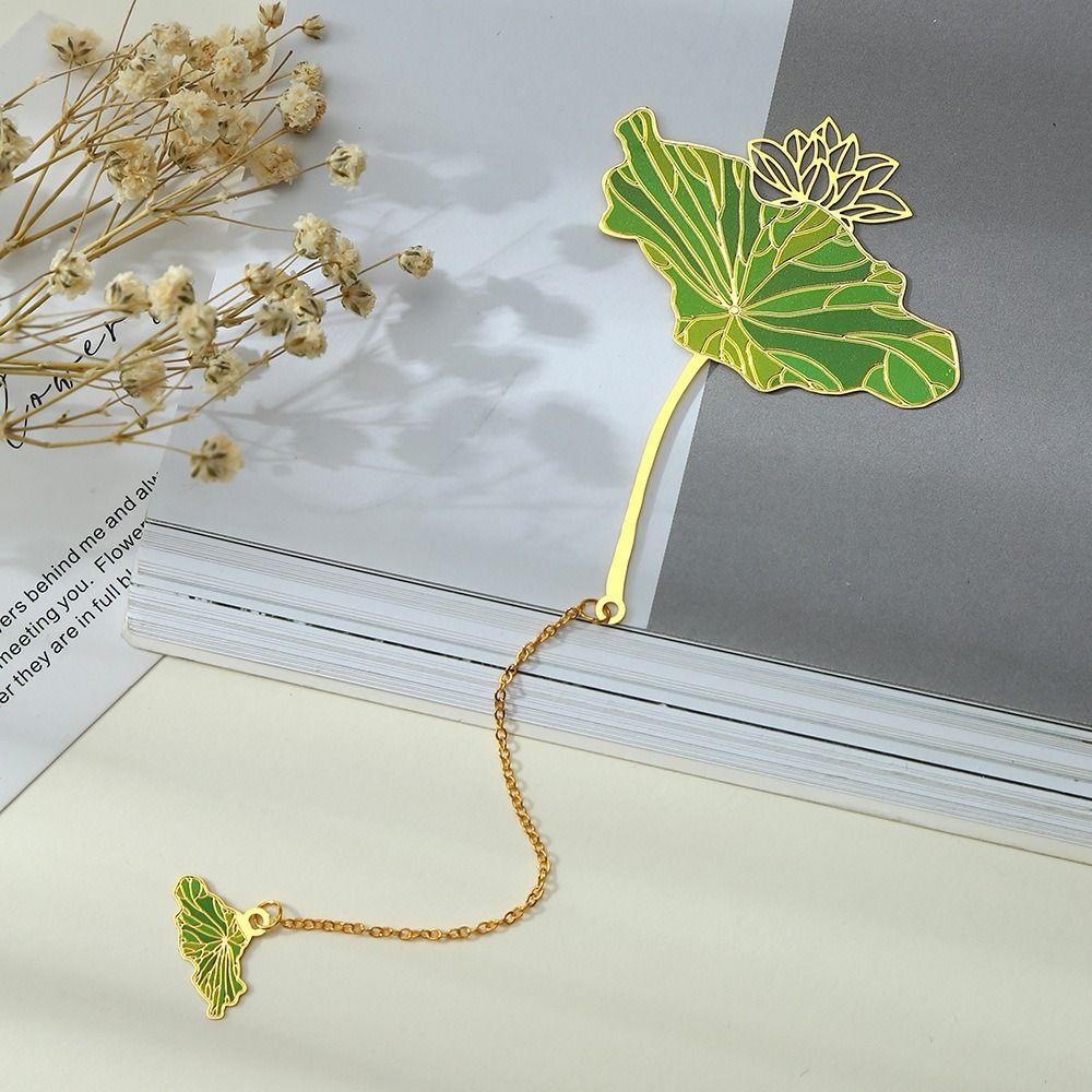 Metal Lotus Leaf Vein Metal Bookmark Brass Green Leaf Bookmark Chinese Style Bookmark Student Gift