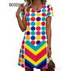 Simple Fashion Women's O-Neck A-Line Dress Striped Dot 3D Print Women's Dress Summer Loose Elegant Women's Short-Sleeve Dresses