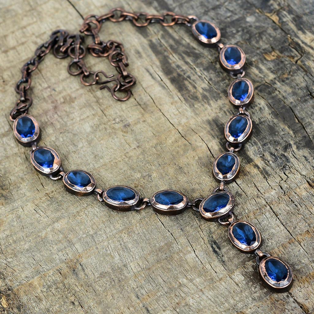 Faceted Tanzanite Quartz Necklace Electroformed Copper Gemstone Necklace Handmade Adjustable Chain Necklace Copper Jewelry Engagement Gifts