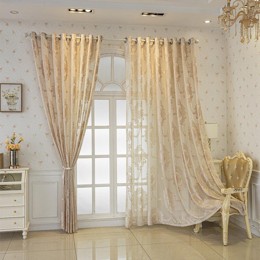 

Роскошные европейские вышитые прозрачные шторы для гостиной, балкона и спальни - защита от ультрафиолета, полиэстеровые шторы, пригодные для машинной стирки 100*200CM