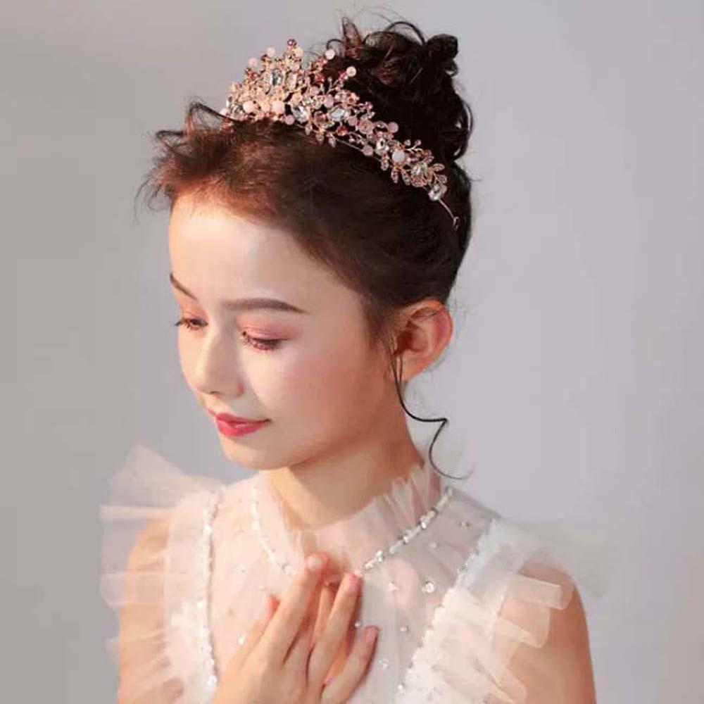 Vintage Pink Floral Crown Elegant Princess Rhinestone Tiara Trendy Crown Hair Accessory  Wedding