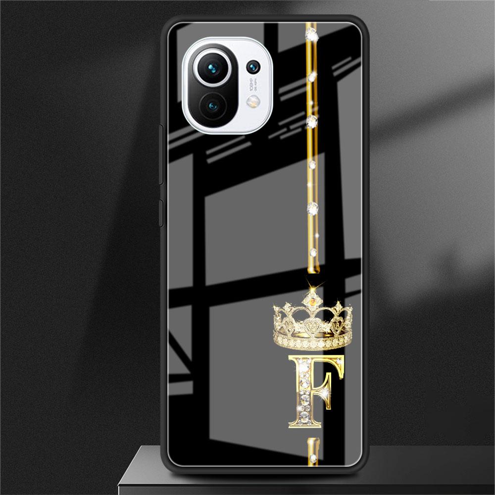 Custodia in vetro con 26 lettere ABC in oro rosa per Xiaomi Poco X3 NFC 11 Lite 11T F3 M3 Redmi Note 11 10 9 8 Pro 10S 9S 9A 9C Cover per telefono