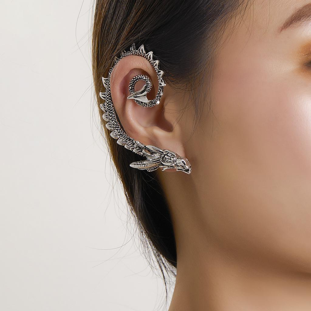 Accessories, Retro Street Photography Geometric Curved Earrings, Personalized Single Punk Hovering Dragon Stud Earrings, Women