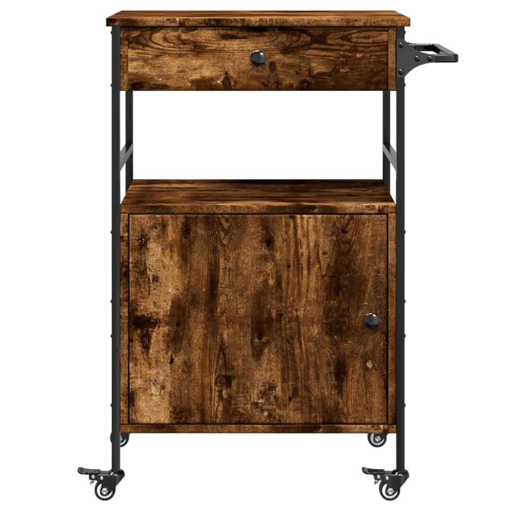 Kitchen Trolley Smoked Oak Finish 56 x 43 x 89.5 cm Engineered Wood
