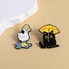 Funny Black Cat With Umbrella Enamel Pins Duck With Rain Boots Metal Brooches Lapel Badge Jewelry Gifts For Friends