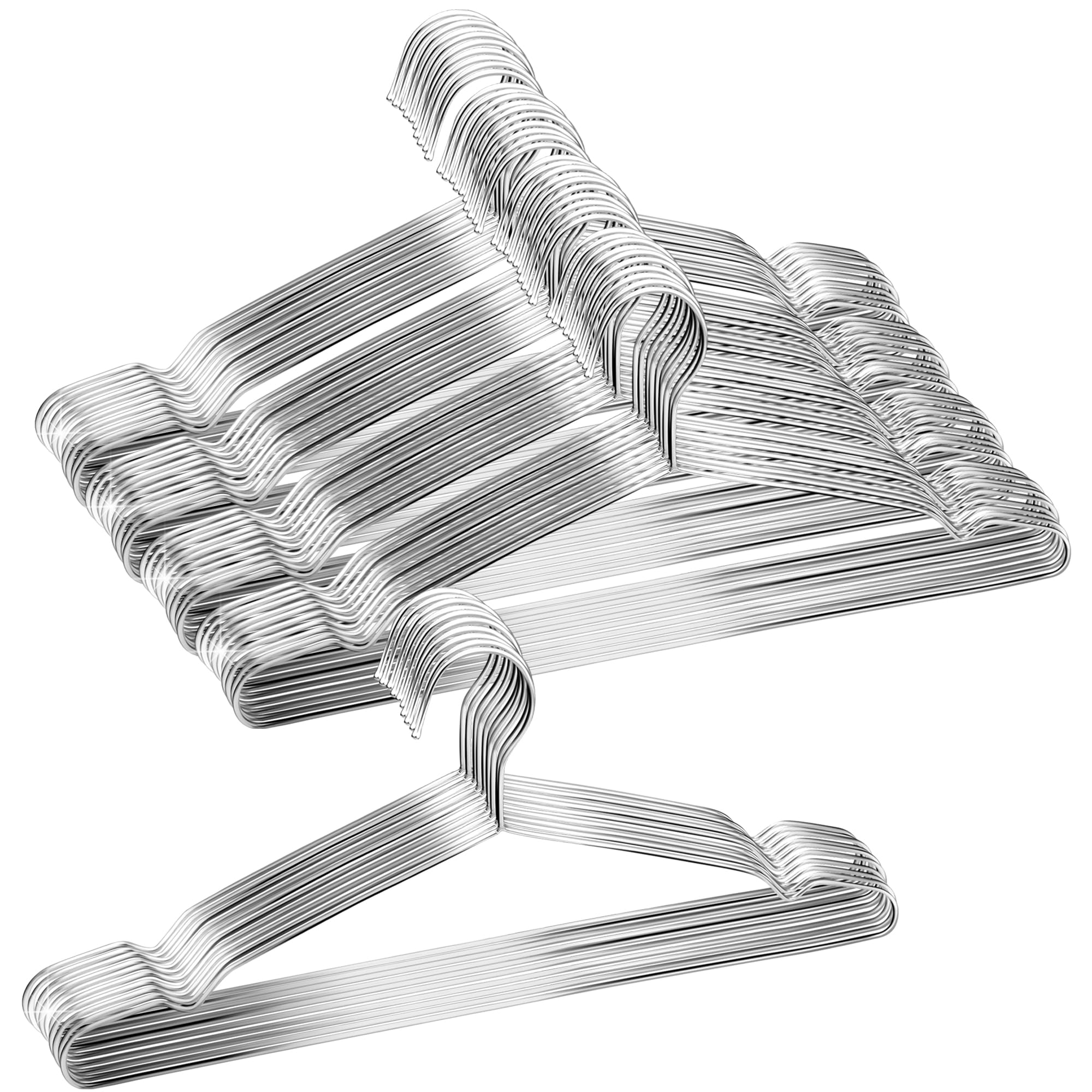 

Ikurashi Stainless Steel Hangers, 50-Pack, Rust-Resistant, Non-Bending, Slim, Thin, Lightweight, Sturdy.