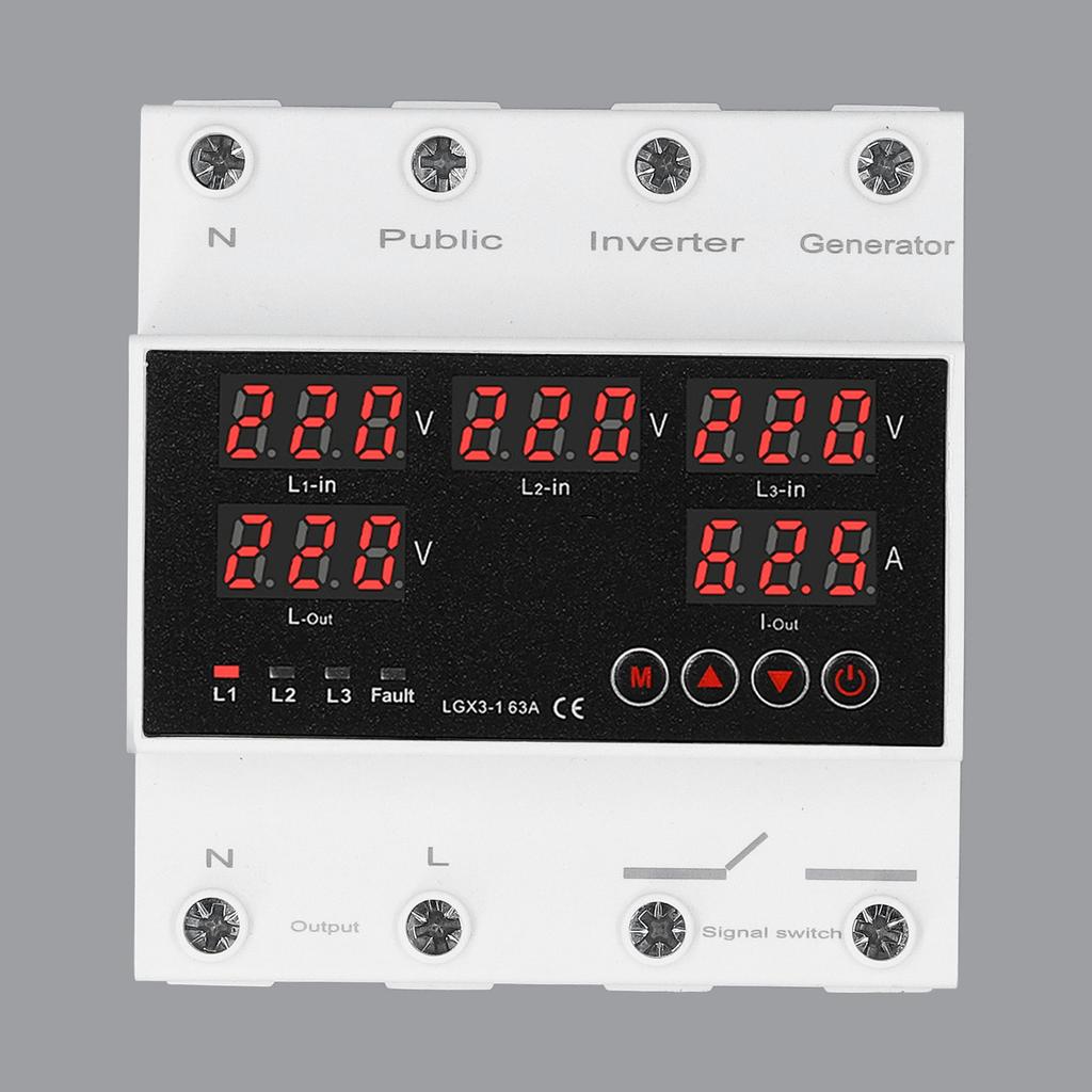 3 Phase 4 Wire Automatic Transfer   63A Changeover   Voltage Protector with LED Display Generator and Inverter