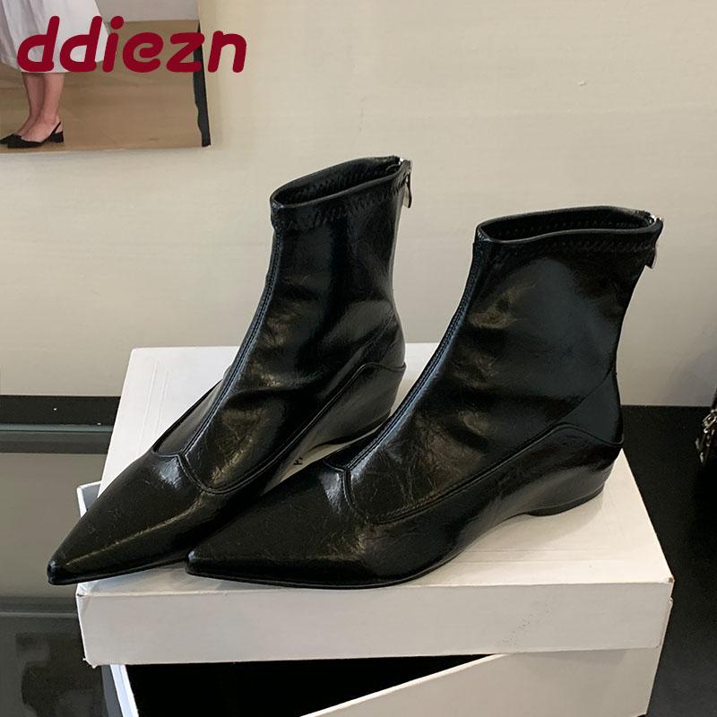 Fashion Fashion Pointed Toe Ladies Ankle Stretch Boots Female Zippers Shoes Women Short Modern Boots With Height Increasing Shoes