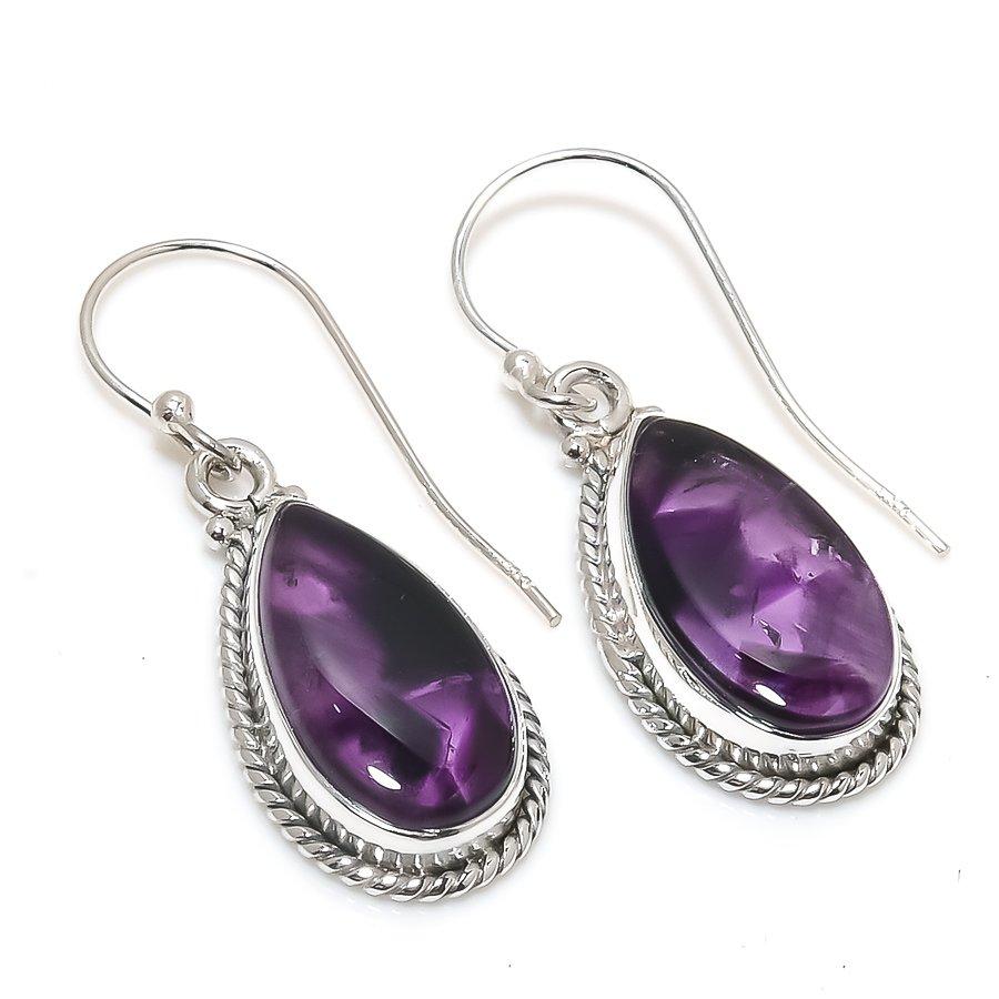 Natural Brazilian Amethyst Gemstone 925 Solid Sterling Silver Earring 1.50" N6t77