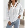 Women S Solid Color V Neck Long Sleeve Hollow Out Sweater