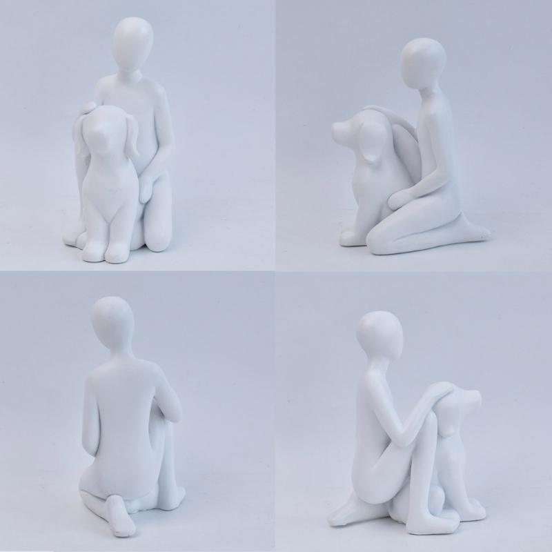 Resin Figurine Man and Dog Sculpture Collectible Ornament Gift for Dog Lover Living Room Bedroom Desktop Shelf Display