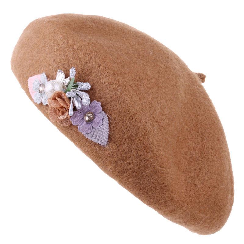 Baskenmütze mit Retro-Blumenmuster, elegante Wollmischung für Künstler und Maler, Herbst- und Wintermütze, verstellbar, All-Match-Zylinder