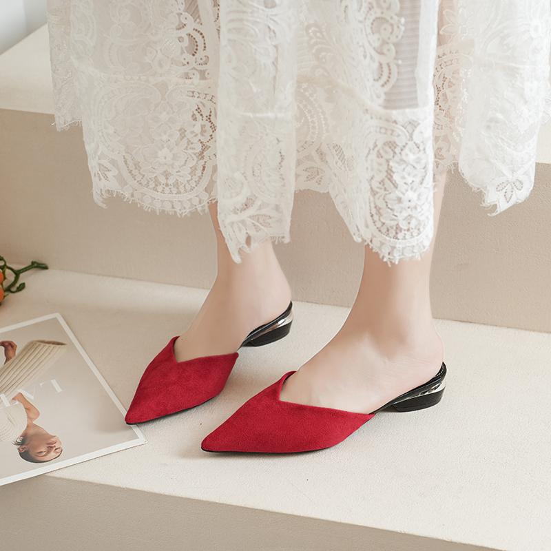 Plus Size Fashion Baotou Slippers Autumn New Pointed Toe Shallow Mouth Soft Sole Non-slip Kitten Heels