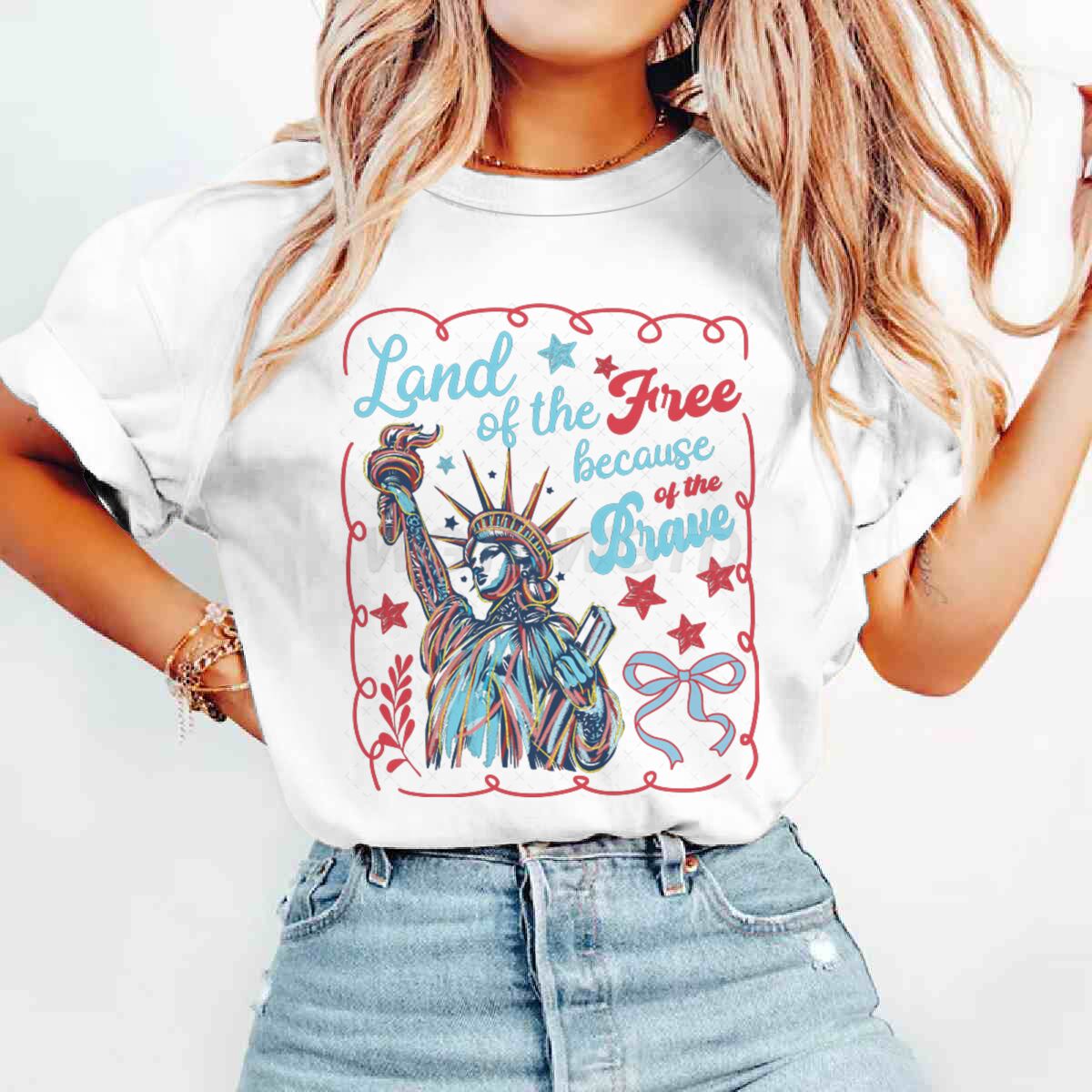 

Land Of The Free Because Of The Brave TShirts 4th Of July Tshirt Short Sleeve Funny Casual Summer Tops Womens Clothing S