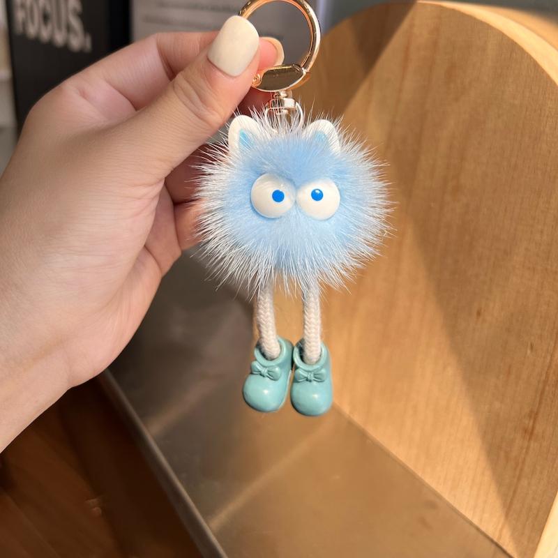 Cute Real Mink Hair Ball Small Coal Ball Car Keychain Pendant Plush Doll Doll Book Bag Pendant Gift