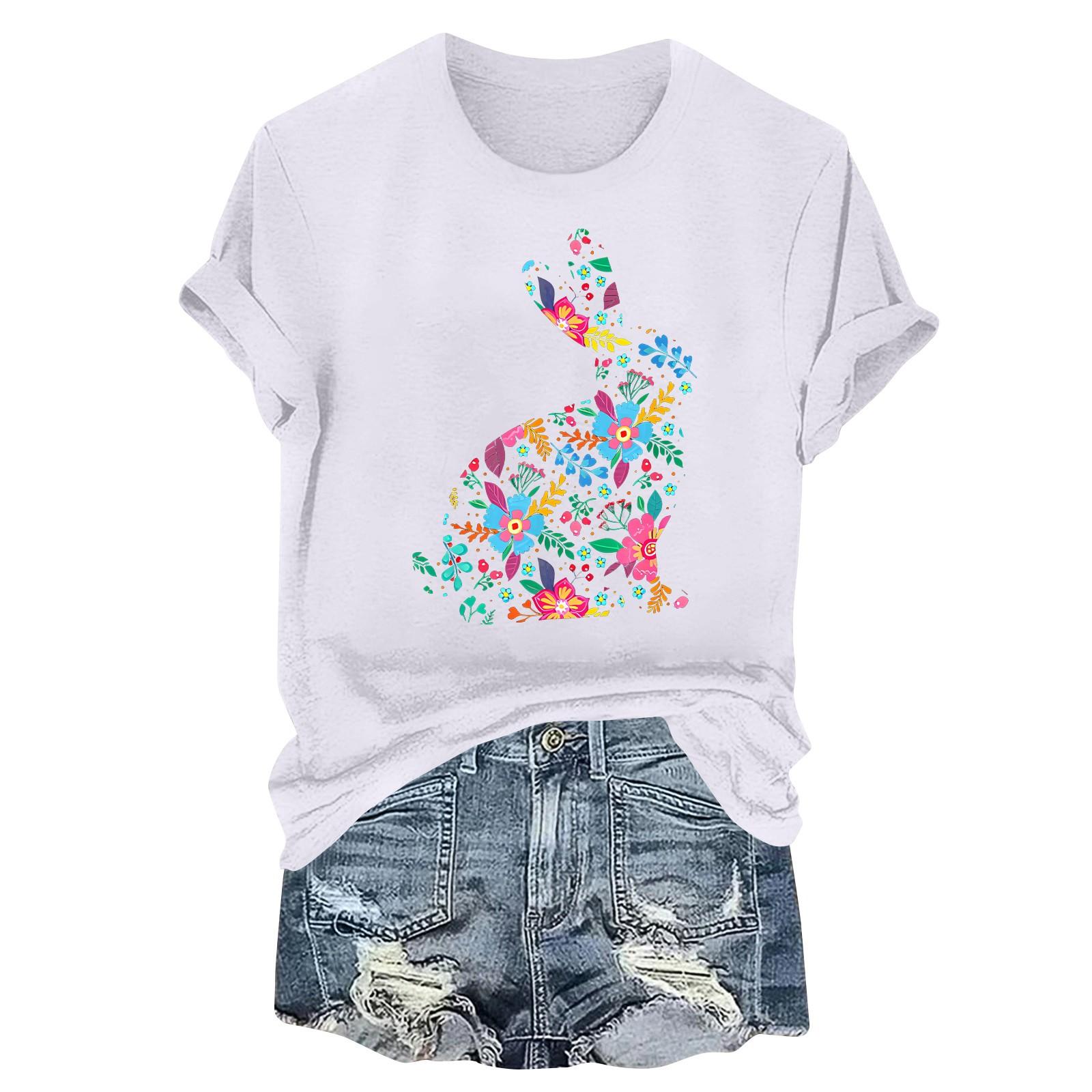 

Женская футболка с коротким рукавом и принтом пасхального кролика XL белый