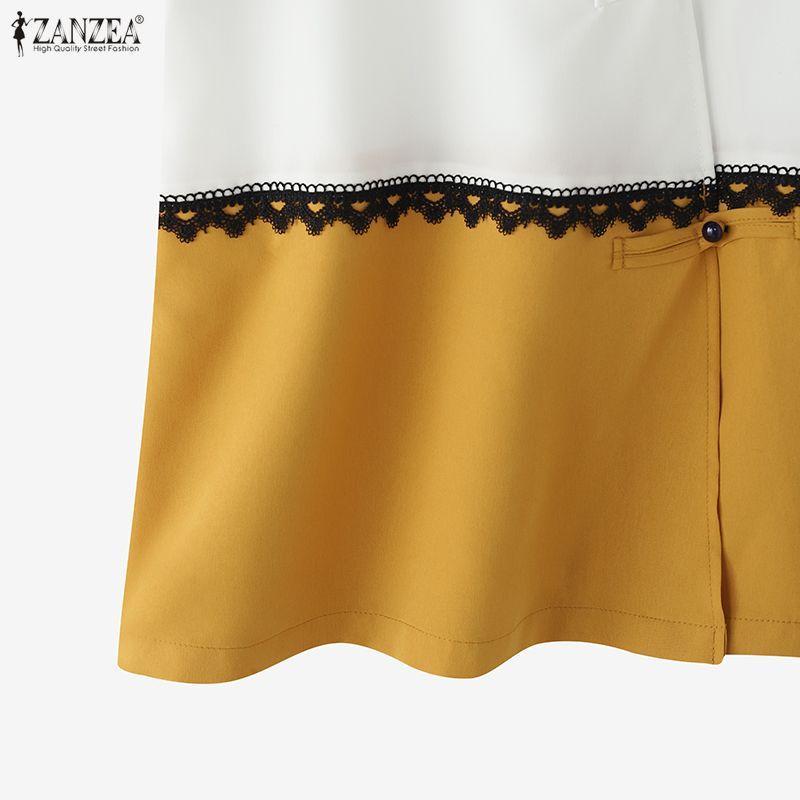 ZANZEA Women Casual Round Neck Short Sleeve Loose Patchwork Blouse