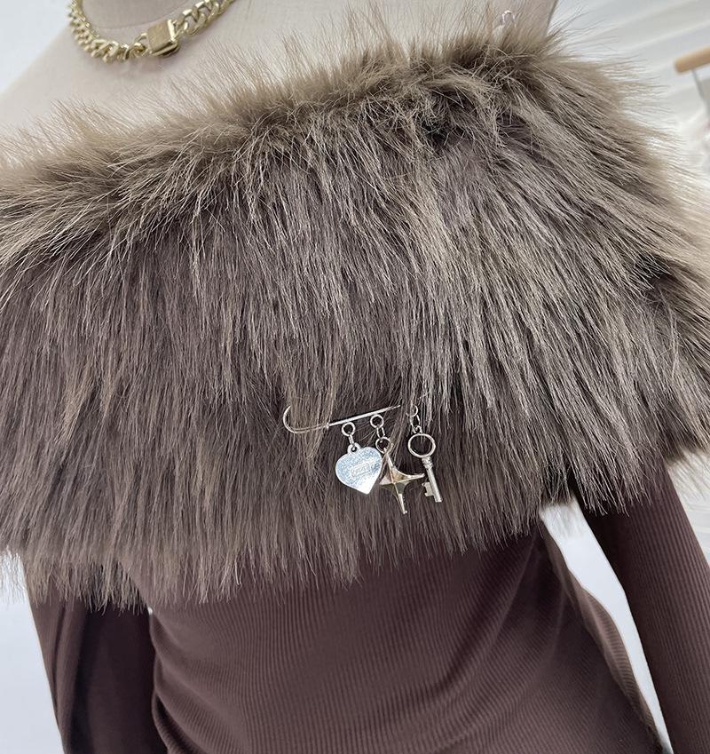 Chic One-Shoulder Fur Patchwork Long-Sleeve Top 1382