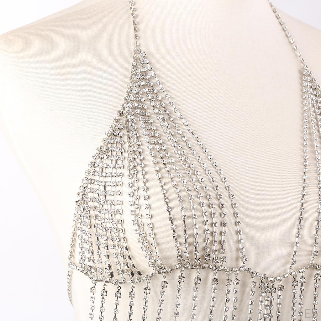 Harness Chest Jewelry Rhinestone Gold Shiny Tassel Bra Chains