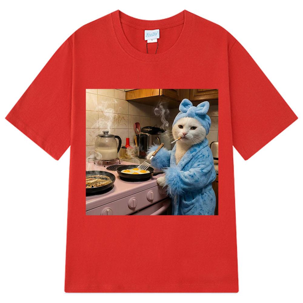 Funny Housewife Cat Meme T-Shirt Women Vintage T-Shirts Summer Short-sleeved Loose Oversized T-shirts