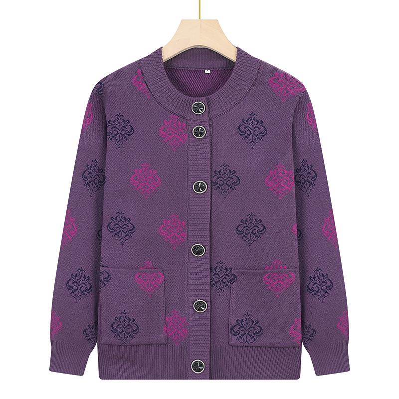 Grandma's Autumn Coat Cardigan: Knitwear for Middle-aged to Elderly Women