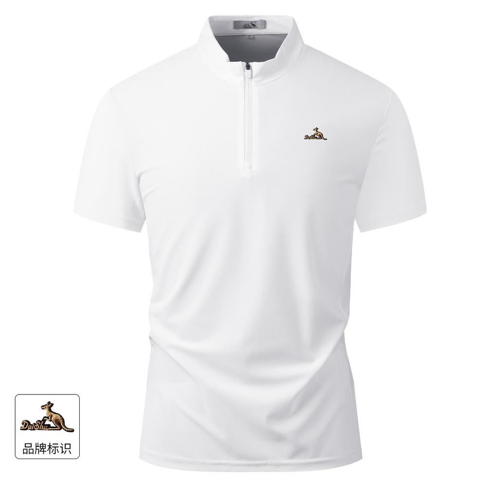 Men's Summer Business Sports Leisure Micro Trendy Half Zipper Stand Up Collar Short Sleeve T-shirt