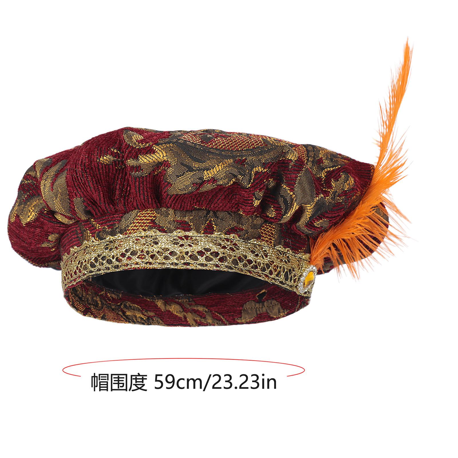 Шляпа-вафля Ренессанс Тюдор Плоская кепка Костюм Головной убор Мужская Средневековая шляпа Тюдоров с пером