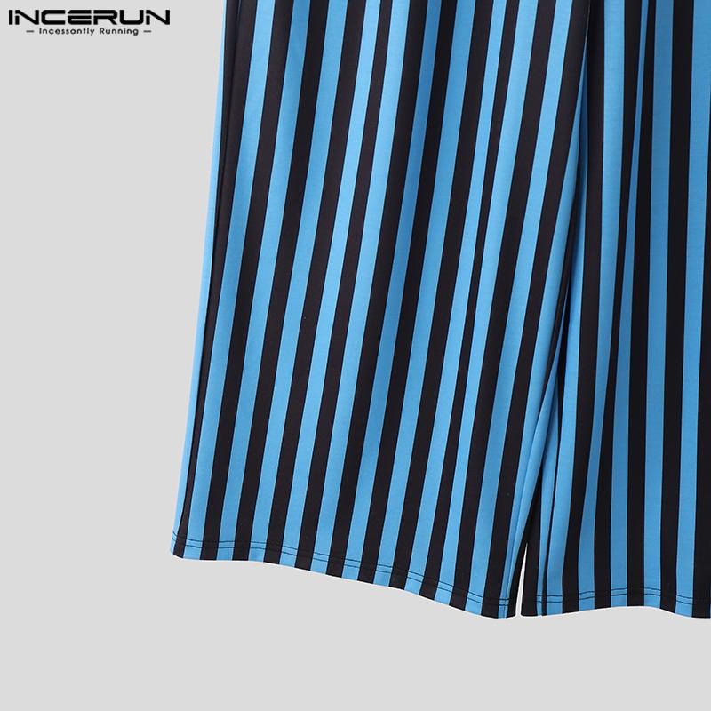 INCERUN Two-piece Men Long Sleeve Striped Mesh Sheer Bow Tops and Pants Sets