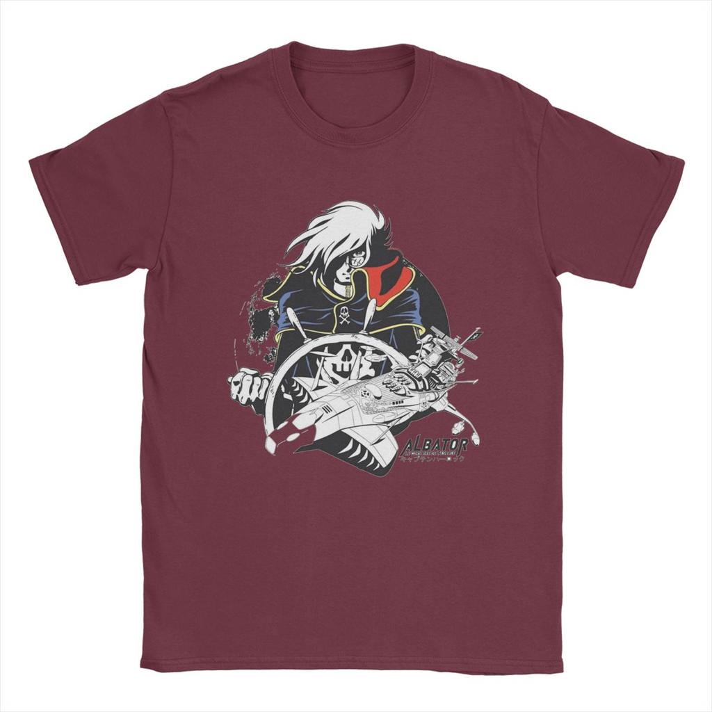 Space Pirate Captain Harlock Albator T Shirt Men's 100% Cotton Funny T-Shirt Round Collar Tee Shirt Short Sleeve Tops Adult