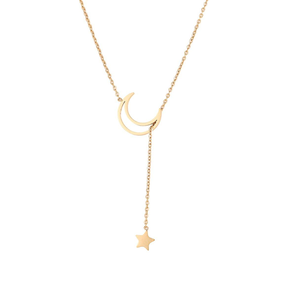 [K.L.Y] Women s Necklace, Starry Sky Crescent Moon, Sterling Silver 925 Pendant, Lovely and Cute, Pure Silver, Gift (Gold)