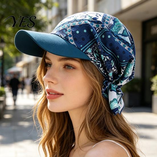 Sun Hat Headscarf Hat, Cashew Flower Print Ethnic Style Turban Cap, Elastic Fabric Protection for Cycling Sports Chemotherapy Cap