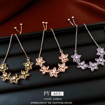 Light Luxury Zircon Flower Adjustable Pendant Bracelet Medieval Vintage Retro Bracelet Commuting Versatile Jewelry