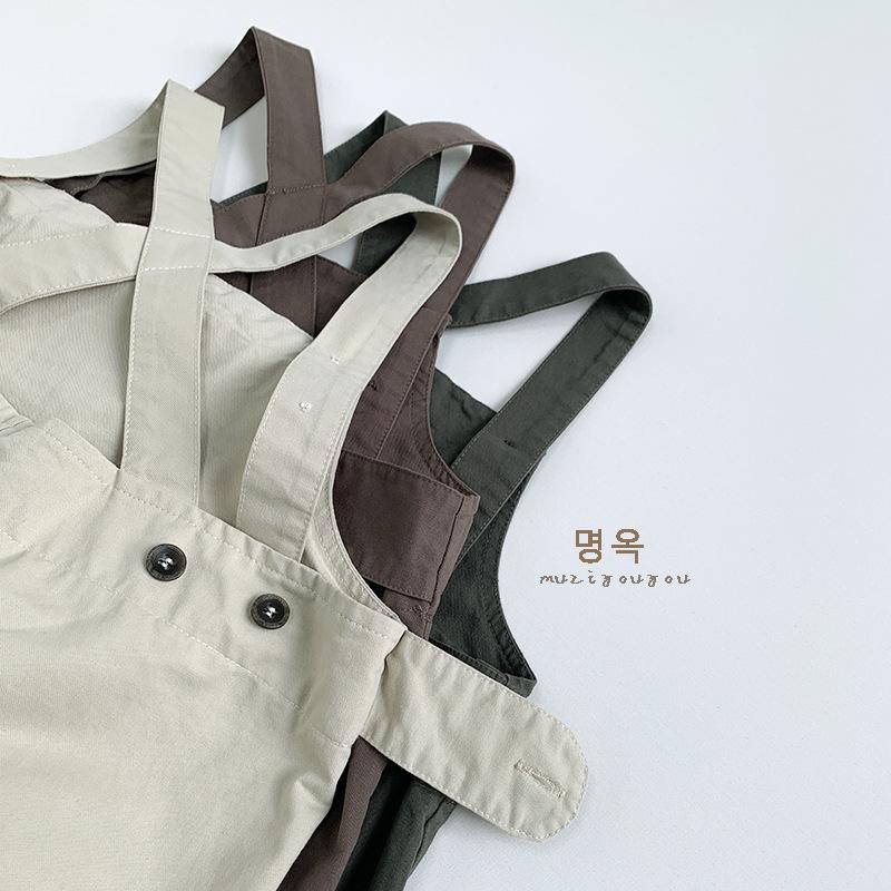 Solid Color Casual Versatile Korean Style Unisex Kids Suspender Long Pants