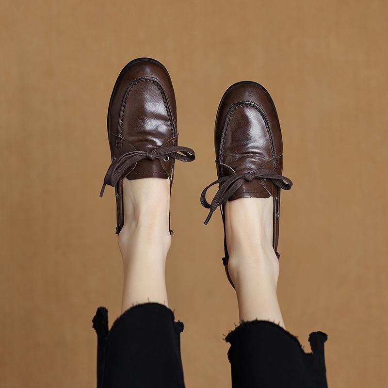 Fashion Cow Leather Round Toe Women Flat Shoes Casual Loafers Women Shoes Without Heel 2025 New Spring Autumn Mules Woman Simple Shoes