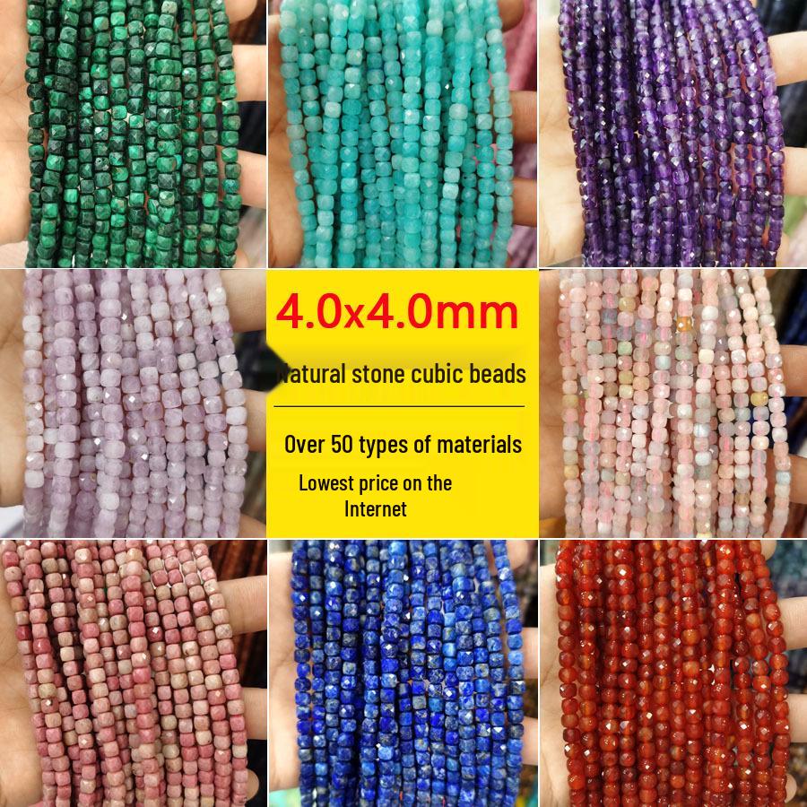 4x4mm Natural Stone Faceted Square Beads: Amethyst, Tourmaline, Garnet Jewelry Accessories