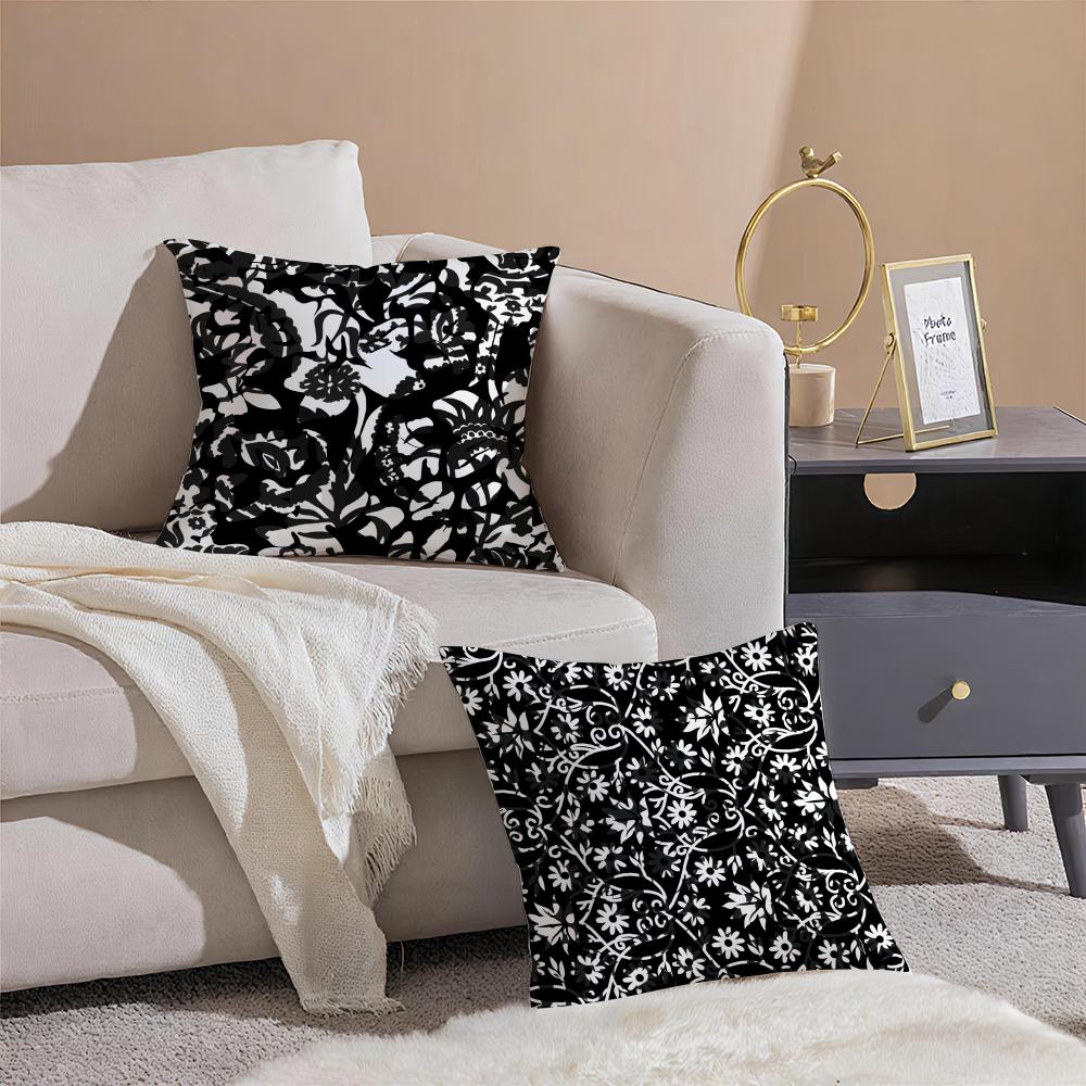 Simple Black And White Floral Pattern Pillow Case Sofa Living Room Bedroom Headboard Backrest Cushion Square Cushion