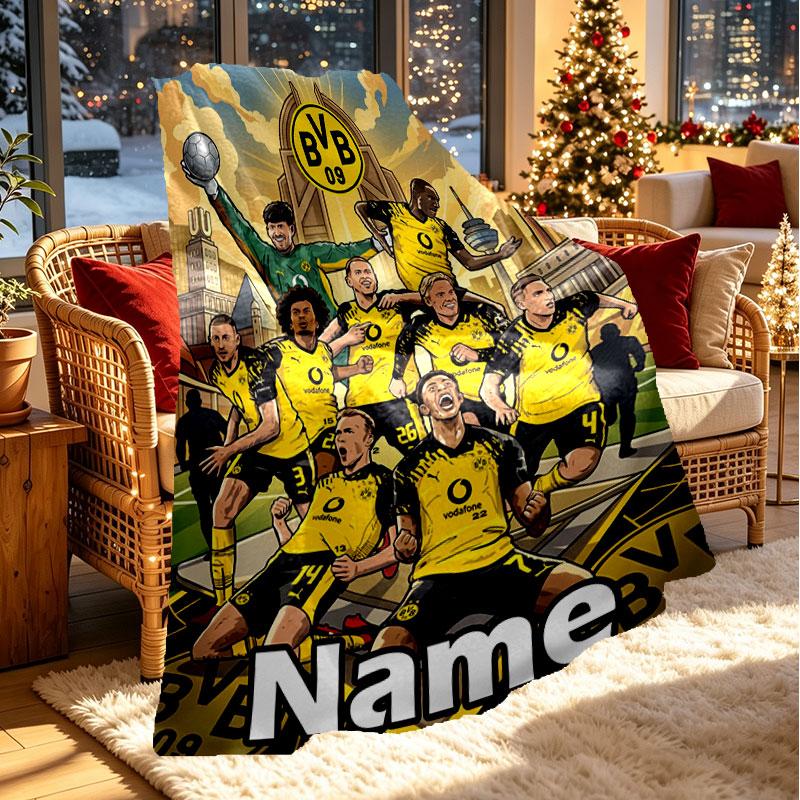 Personalisierte Borussia Dortmund Bvb Decke mit individuellem Namen, Heimdekoration, Schlafzimmer, Sofa, Camping, Couch, Geschenke für Geburtstag Weihnachten