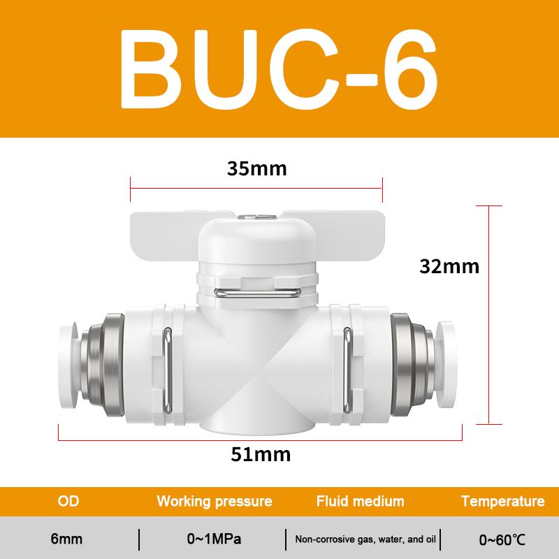 To Turn Switch Manual Ball Current-limiting BUC BTC Series 4mm 6mm Pneumatic Push In Quick Joint Connector Hand Valve