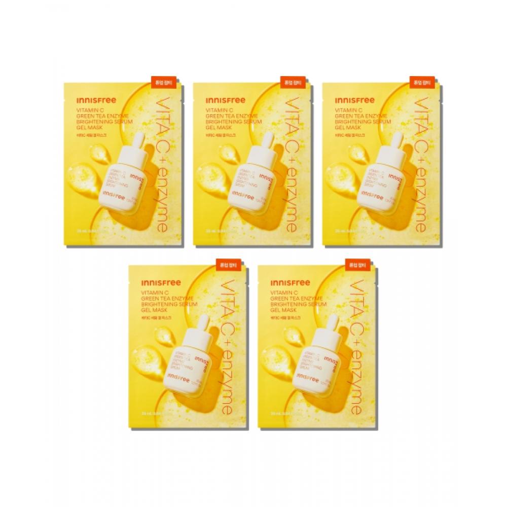 Innisfree [5 Sheets] Vitacie Green Tea Enzyme Brightening Serum Gel Mask 25ml [tone Up Blemishes] FREE