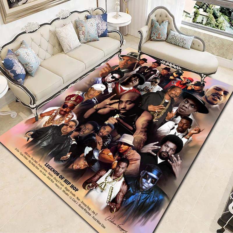 Tappeto con Stampa Leggenda Rapper Hip Hop Tappetino Antiscivolo per Pavimento Tappeto con Ritratto Vintage per Soggiorno Camera da Letto Decorazione Casa Regalo per Fan