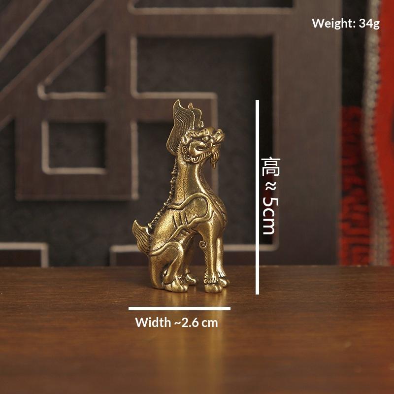 Brass Small Statue Desktop Ornament Chinese Mythical Beast Figurines Retro Home Feng Shui Decorations Crafts