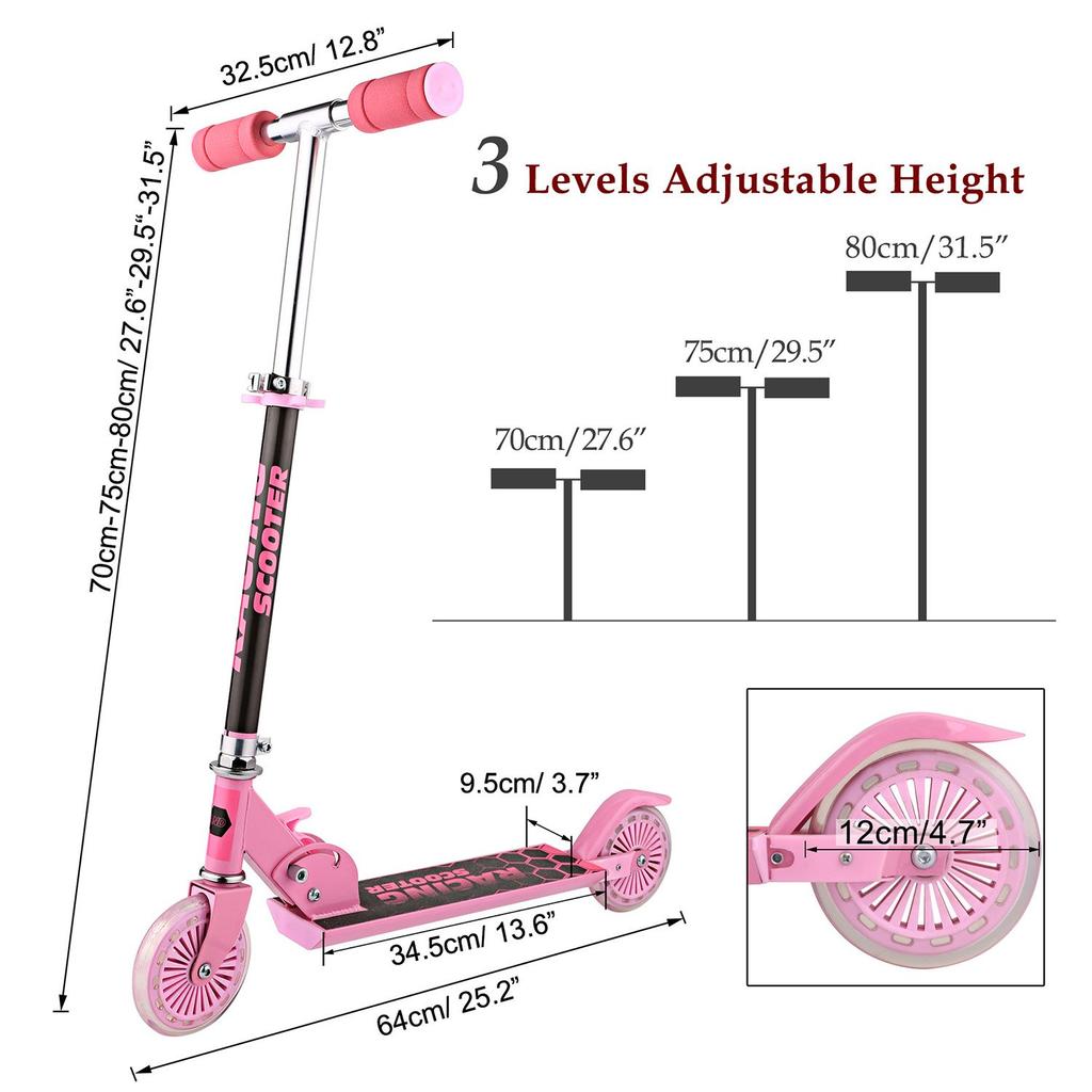 WeSkate Scooter for Kids with LED Light Up Adjustable Height Kick Scooters for Boys and Rear Fender Lightweight Folding Kids 110lb Weight Capacity